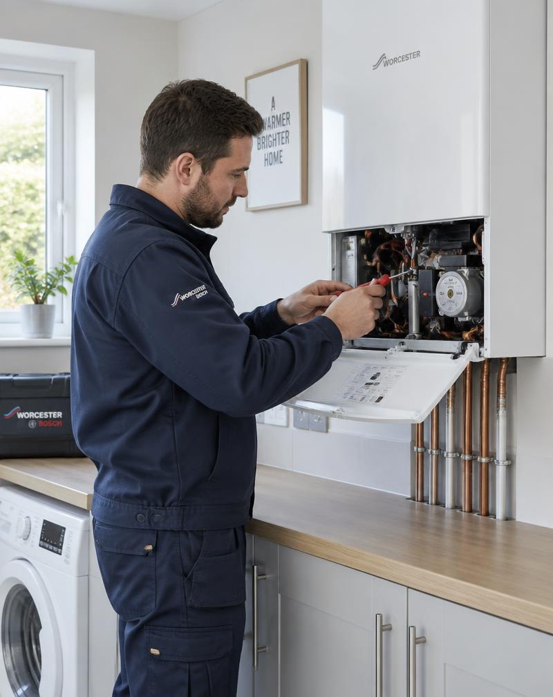 Gas Safe registered heating engineer servicing a combi boiler in a Colchester home